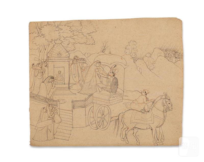 A group of nineteen drawings depicting the abduction of Rukmini by Krishna, India, Guler or Kangra, Late 18th / Early 19th century - 图15